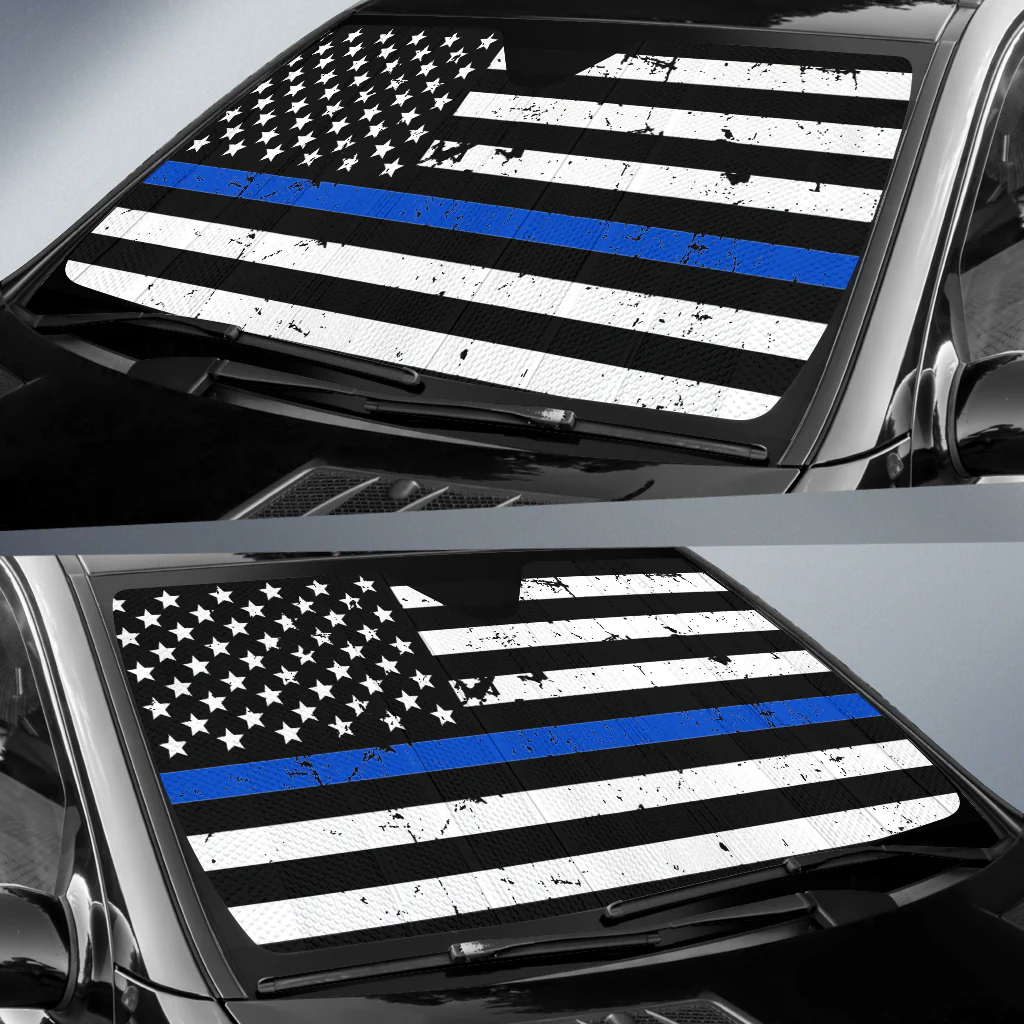 American Thin Blue Line Flag Vehicle Car Sun Shade - Image 2