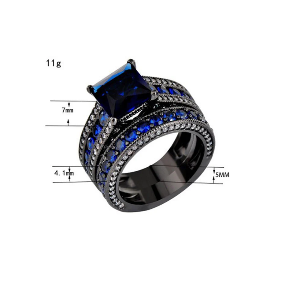 Beautiful Black Rings Set - Gold Plated Cubic Sapphire Simulated Stone - Image 3