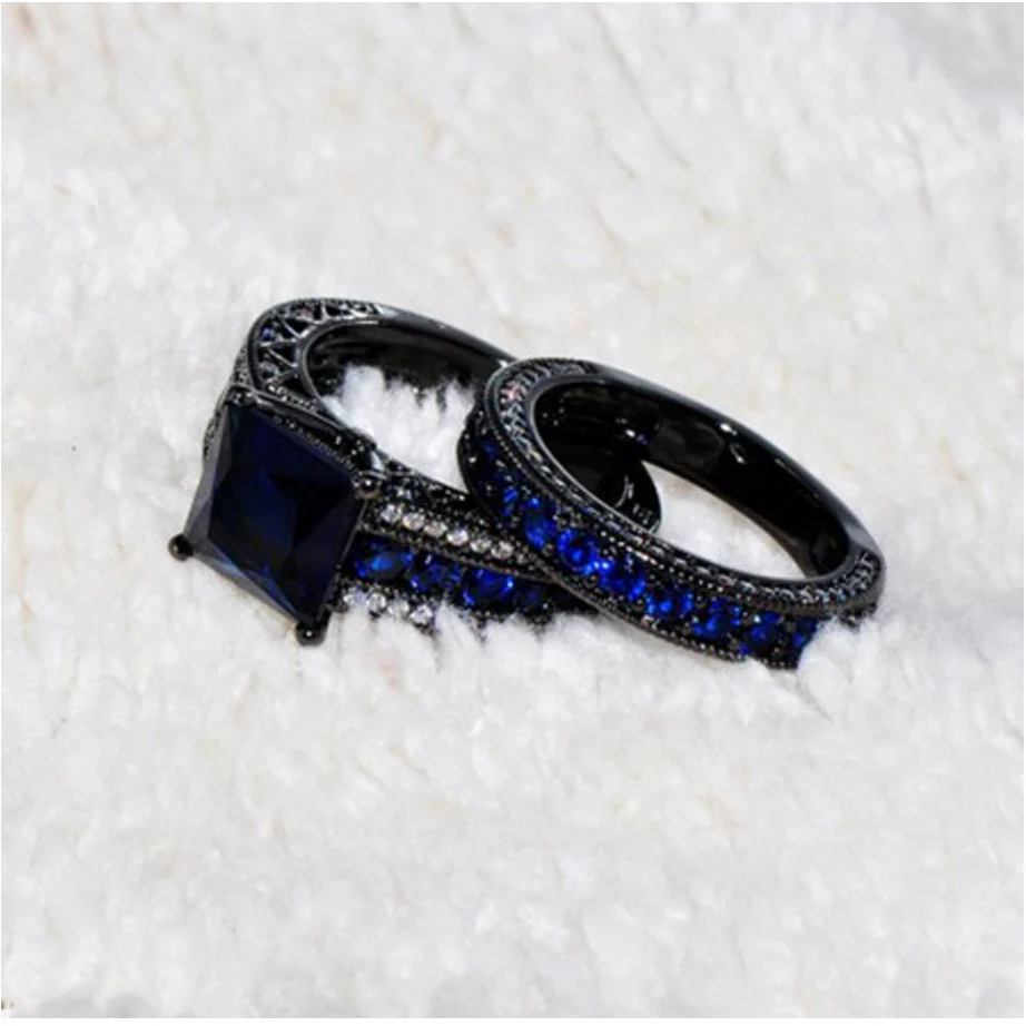 Beautiful Black Rings Set - Gold Plated Cubic Sapphire Simulated Stone - Image 4