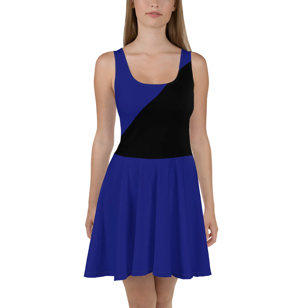 Black and Blue Thin Blue Line Skater Dress