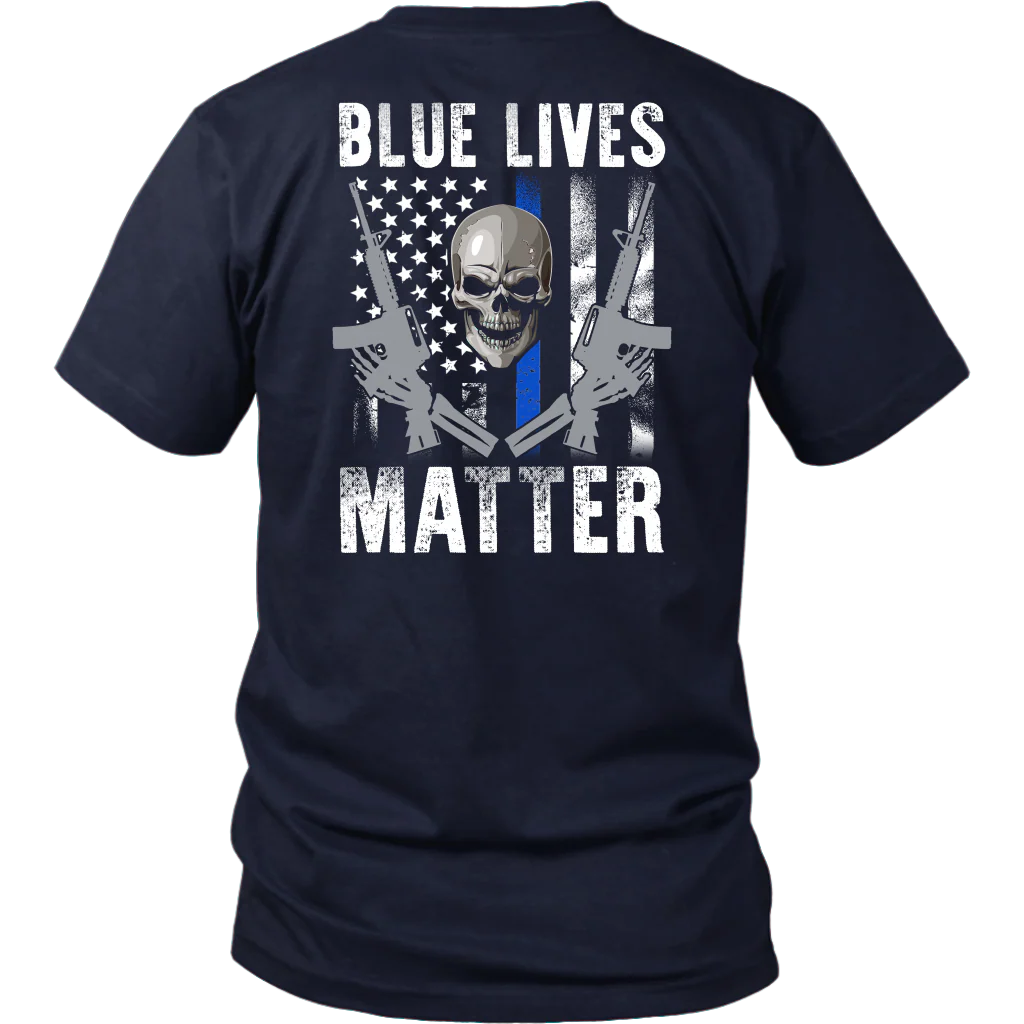 Blue Lives Matter Skull & Guns Shirts & Hoodies - Image 2