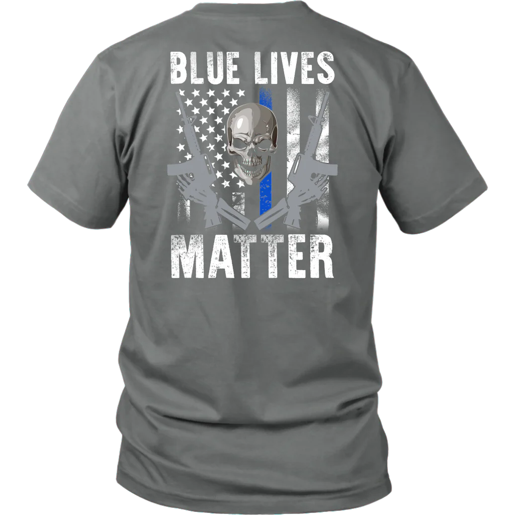 Blue Lives Matter Skull & Guns Shirts & Hoodies - Image 3