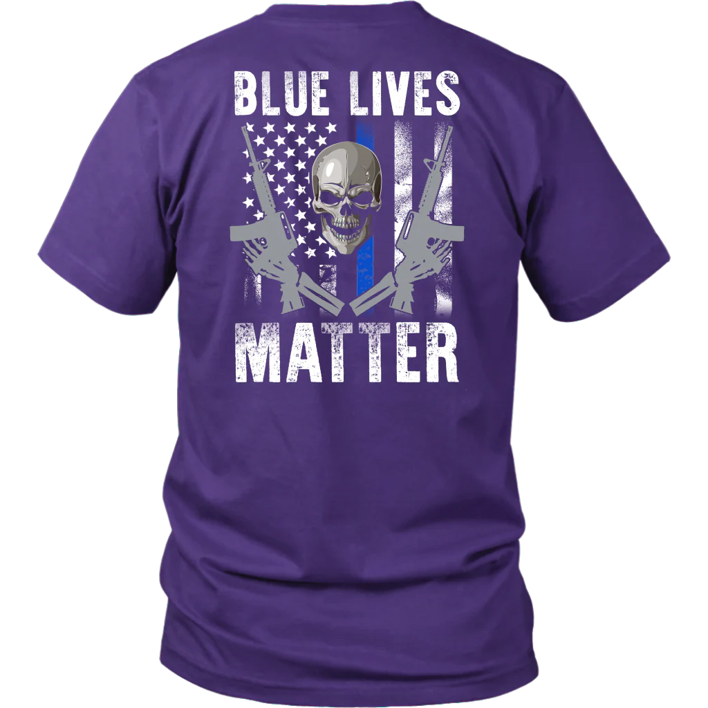 Blue Lives Matter Skull & Guns Shirts & Hoodies - Image 4