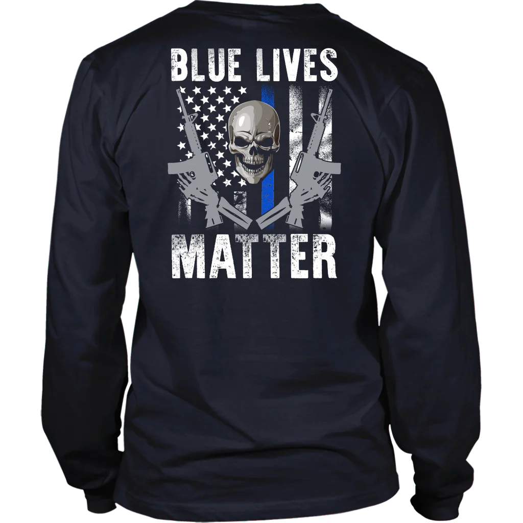 Blue Lives Matter Skull & Guns Shirts & Hoodies - Image 5