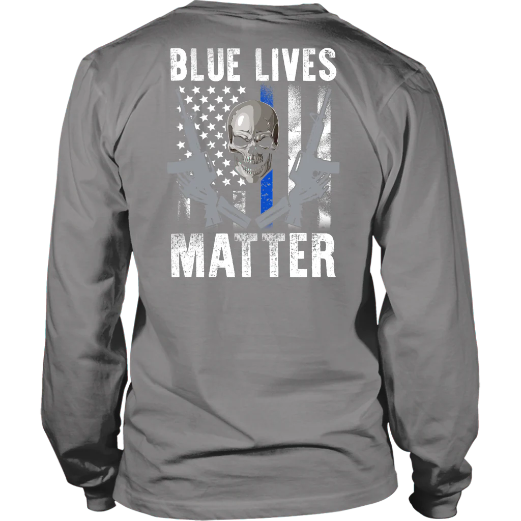 Blue Lives Matter Skull & Guns Shirts & Hoodies - Image 7