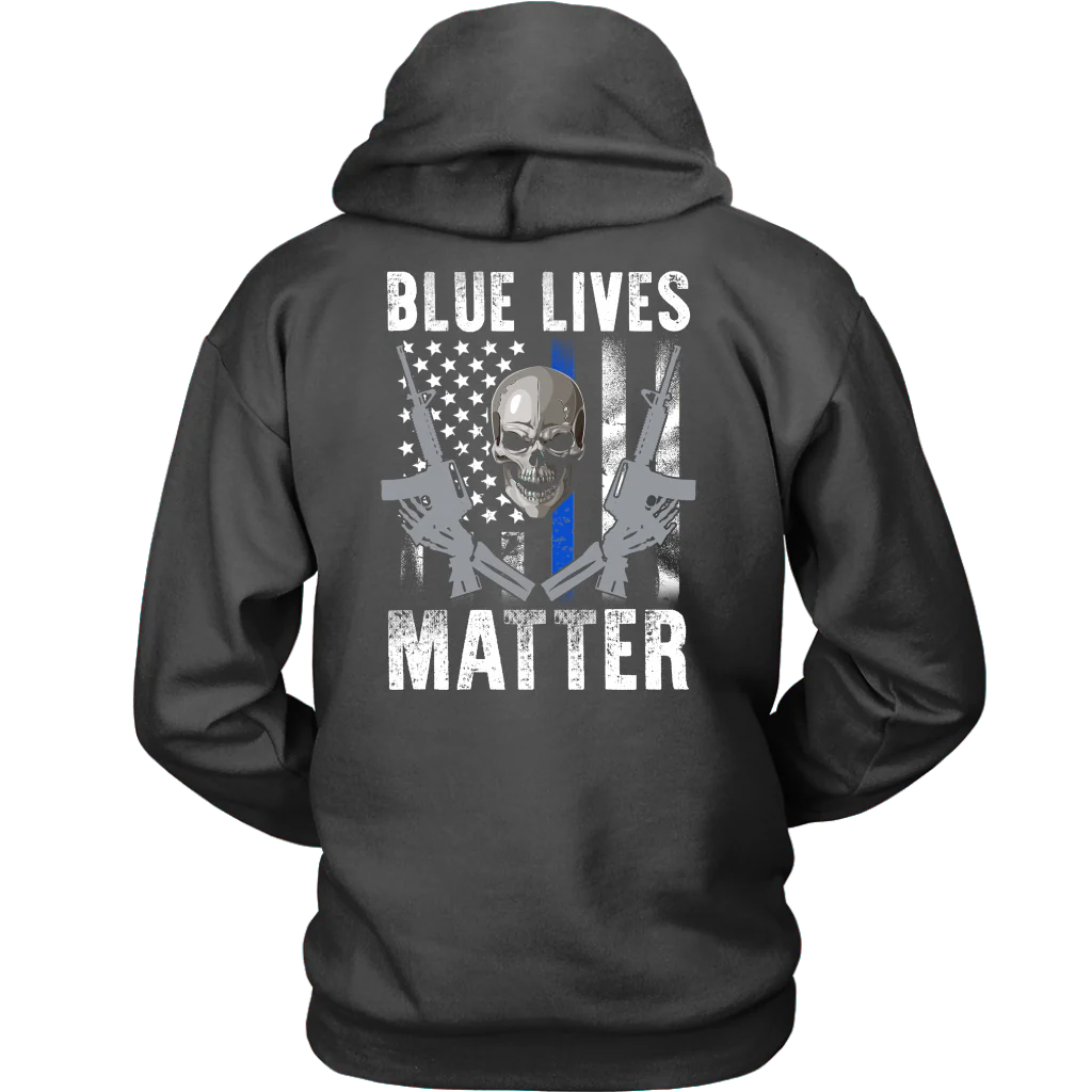 Blue Lives Matter Skull & Guns Shirts & Hoodies - Image 9