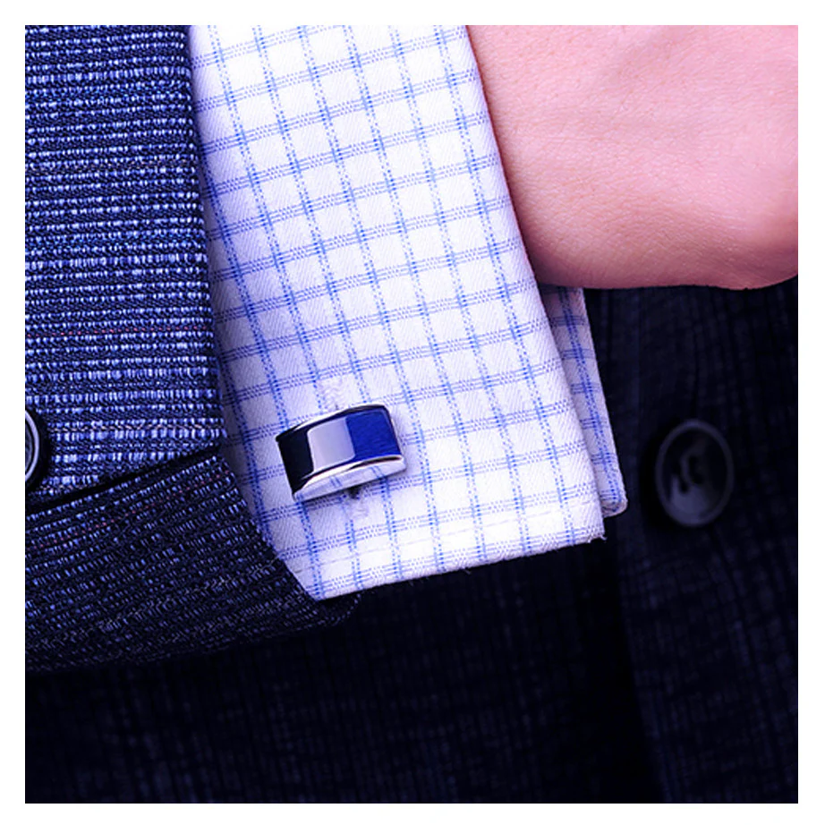 Deep Blue Line Rhodium Plated Cuff Links - Image 3