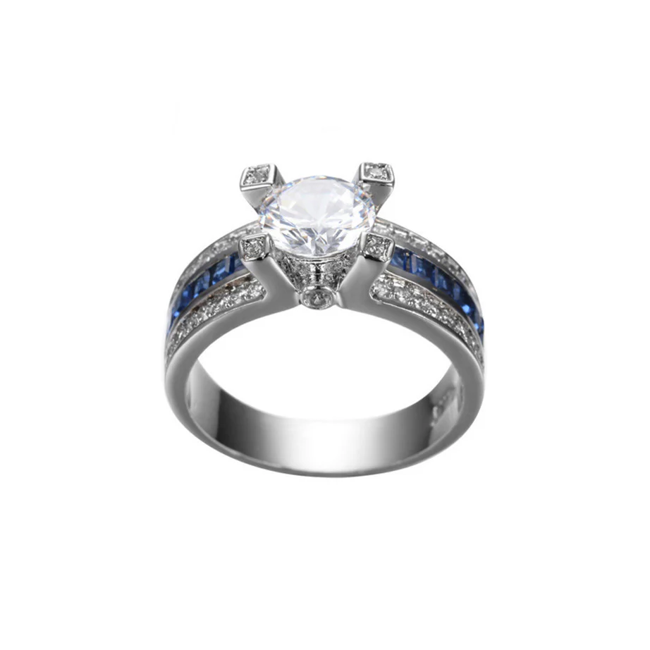 White Gold Plated Blue Line Gemstone Ring - Image 3