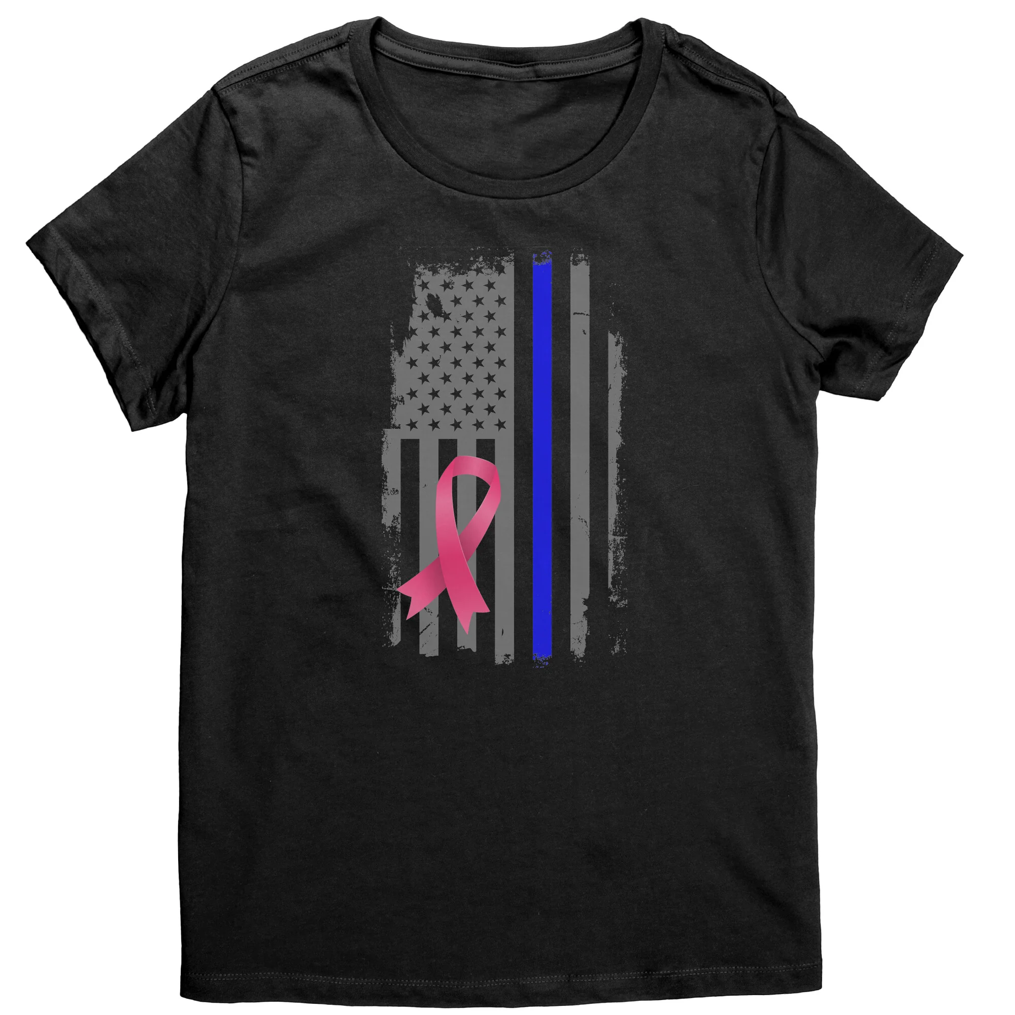 Breast Cancer Awareness Thin Blue Line Flag Shirt - Image 2