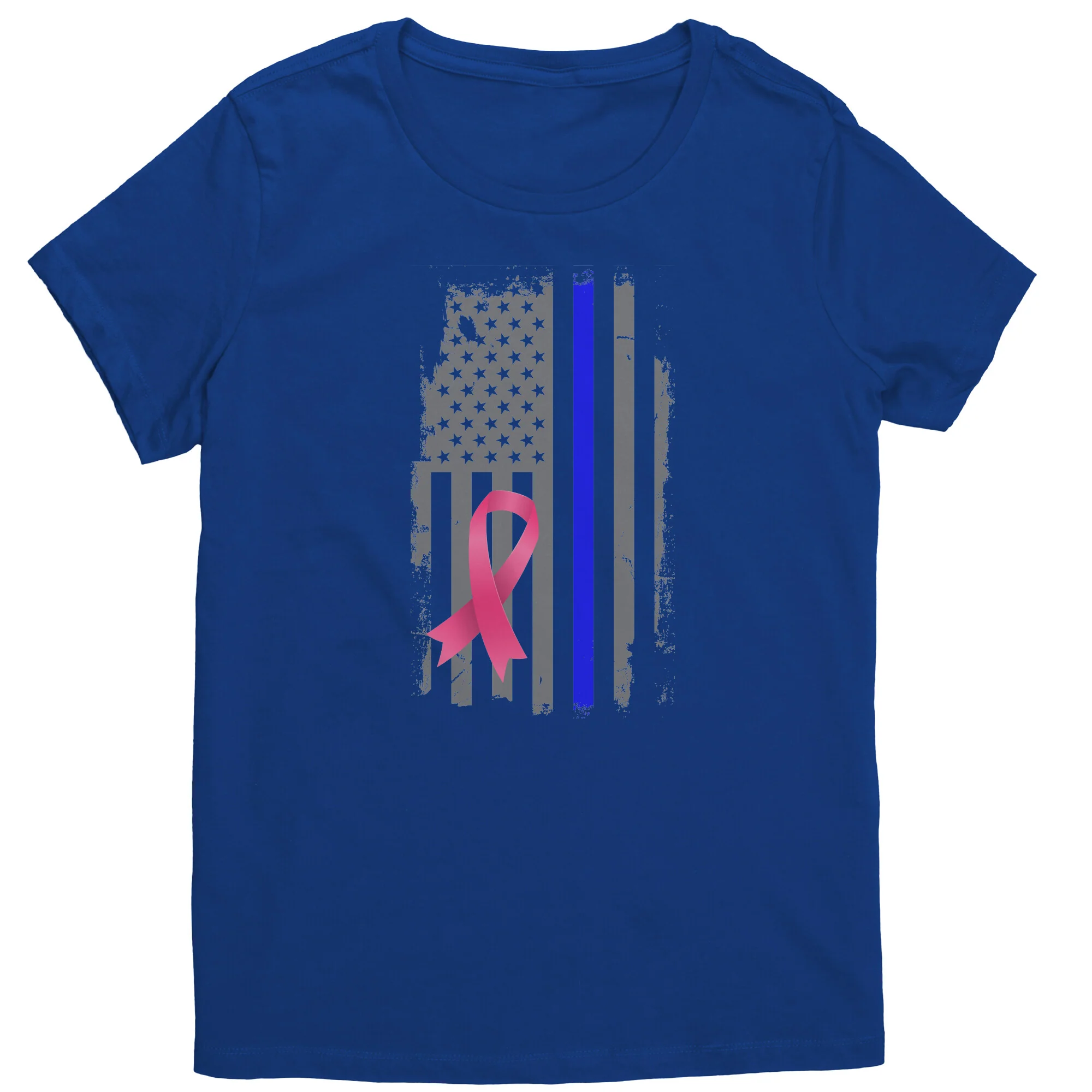 Breast Cancer Awareness Thin Blue Line Flag Shirt - Image 3