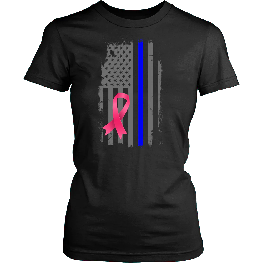 Breast Cancer Awareness Thin Blue Line Flag Shirt - Image 11
