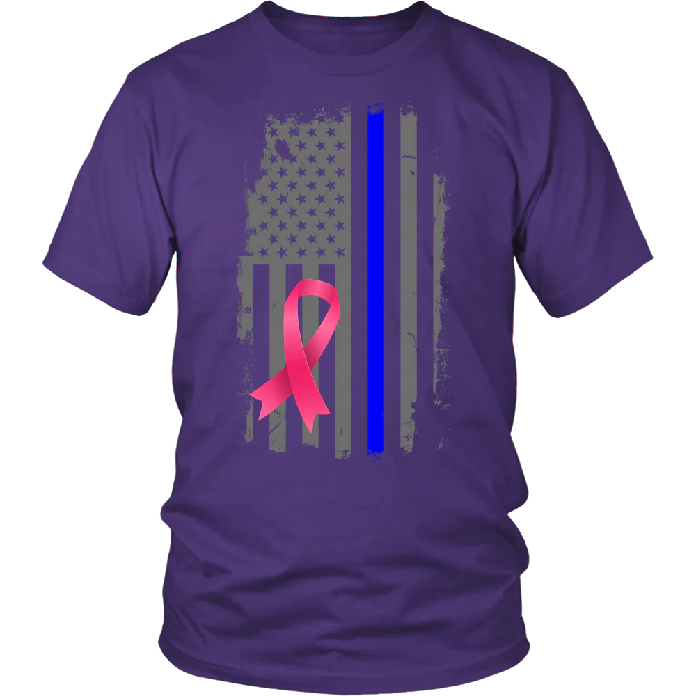 Breast Cancer Awareness Thin Blue Line Flag Shirt - Image 3