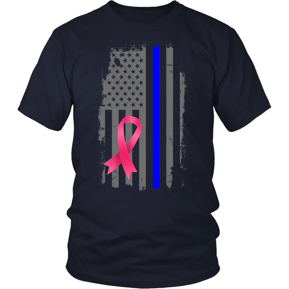 Breast Cancer Awareness Thin Blue Line Flag Shirt - Image 4