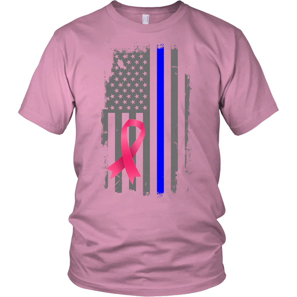 Breast Cancer Awareness Thin Blue Line Flag Shirt - Image 5