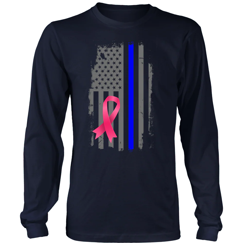 Breast Cancer Awareness Thin Blue Line Flag Shirt - Image 6