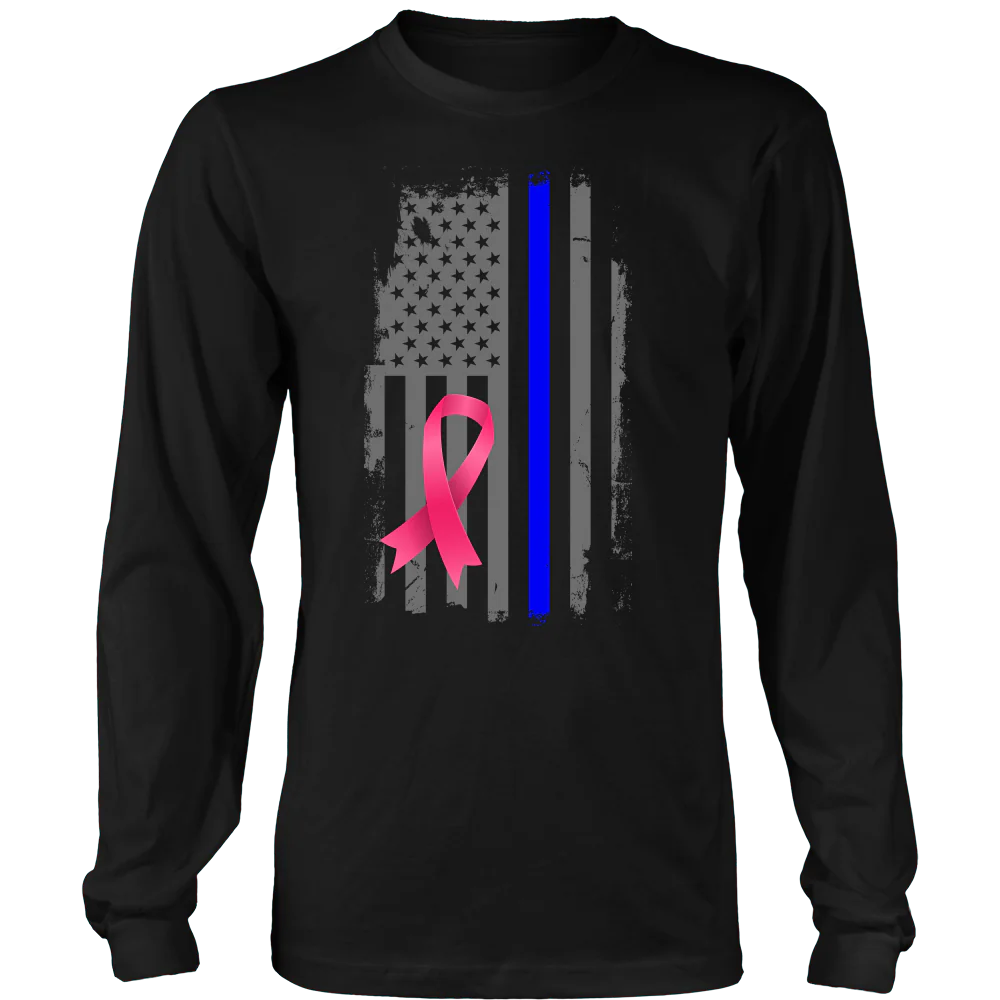 Breast Cancer Awareness Thin Blue Line Flag Shirt - Image 7