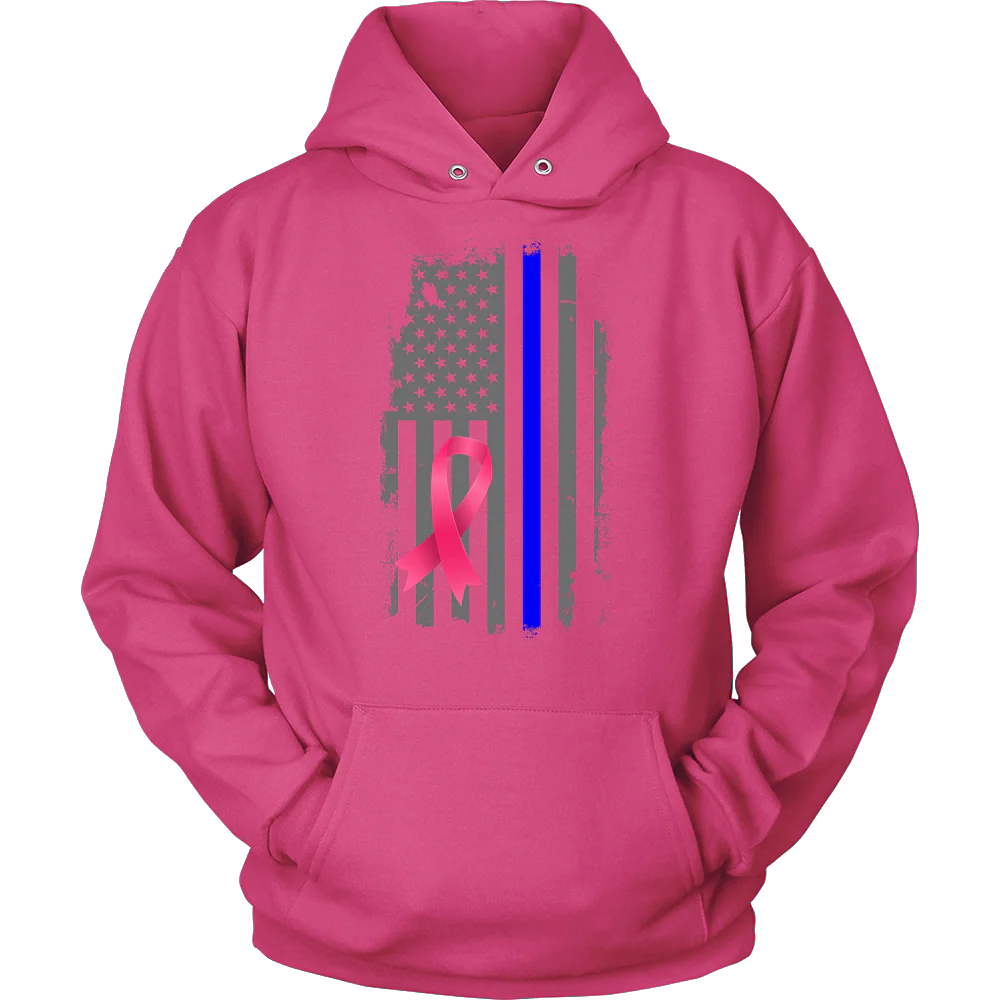 Breast Cancer Awareness Thin Blue Line Flag Shirt - Image 8