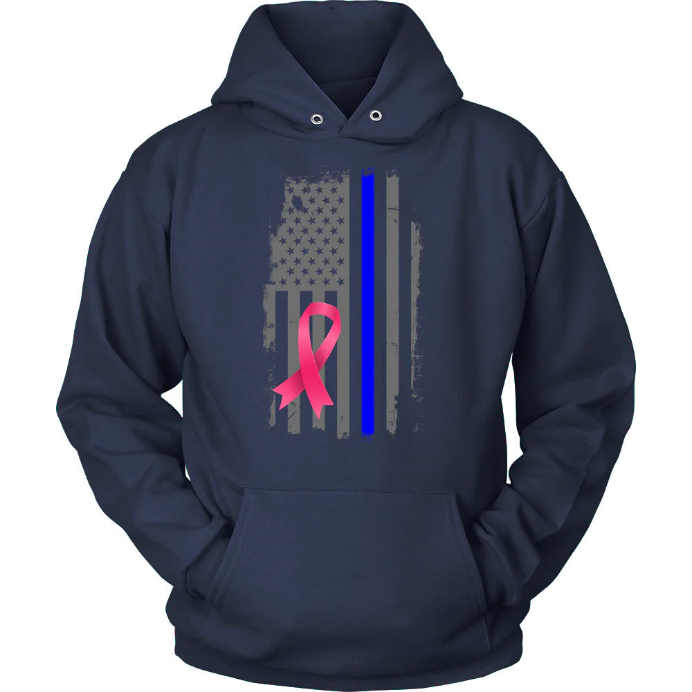 Breast Cancer Awareness Thin Blue Line Flag Shirt - Image 9