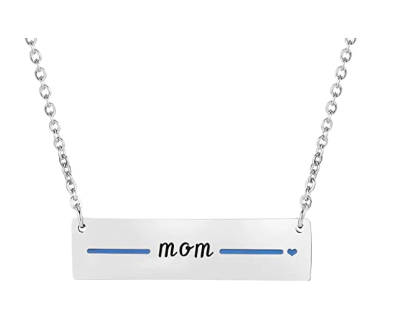 Thin Blue Line Bar Necklace - MOM
