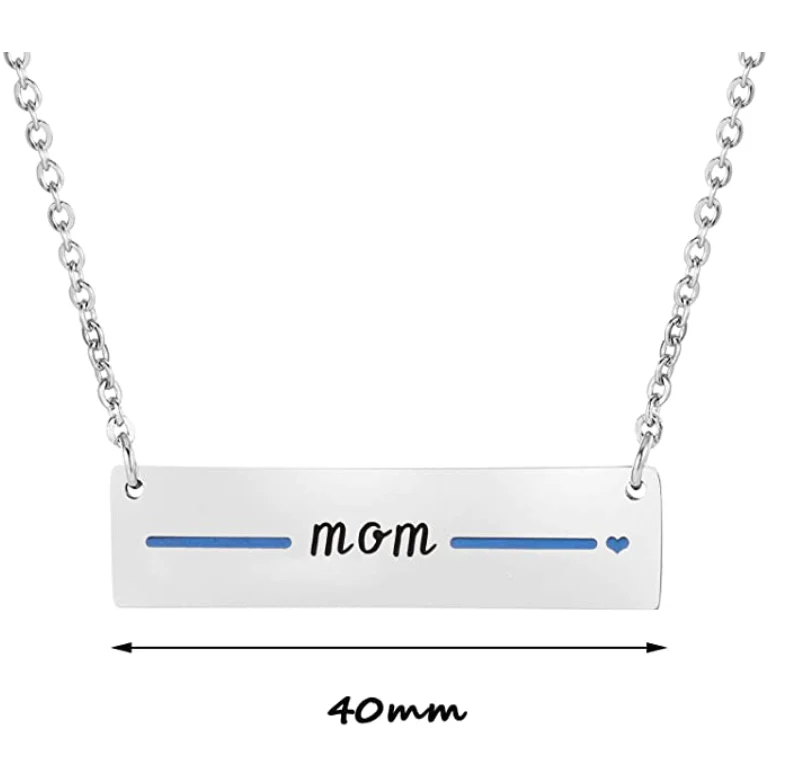 Thin Blue Line Bar Necklace - MOM - Image 2