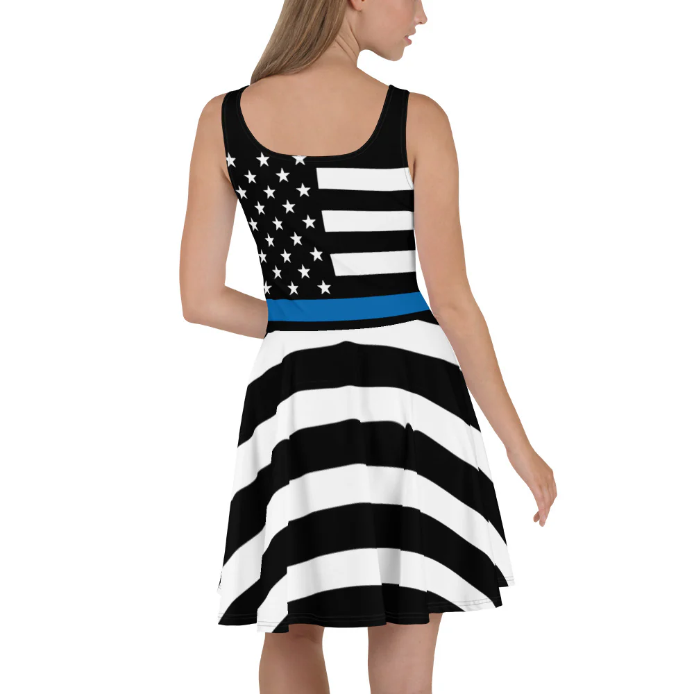 Curved Thin Blue Line American Flag Skater Dress - Image 2