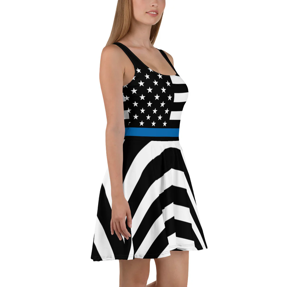 Curved Thin Blue Line American Flag Skater Dress - Image 4