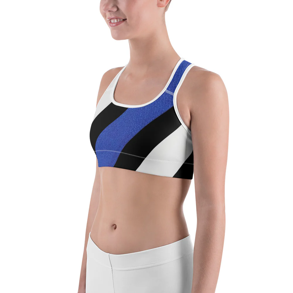 Diagonal Designed Thin Blue Line Sports Bra - Image 3