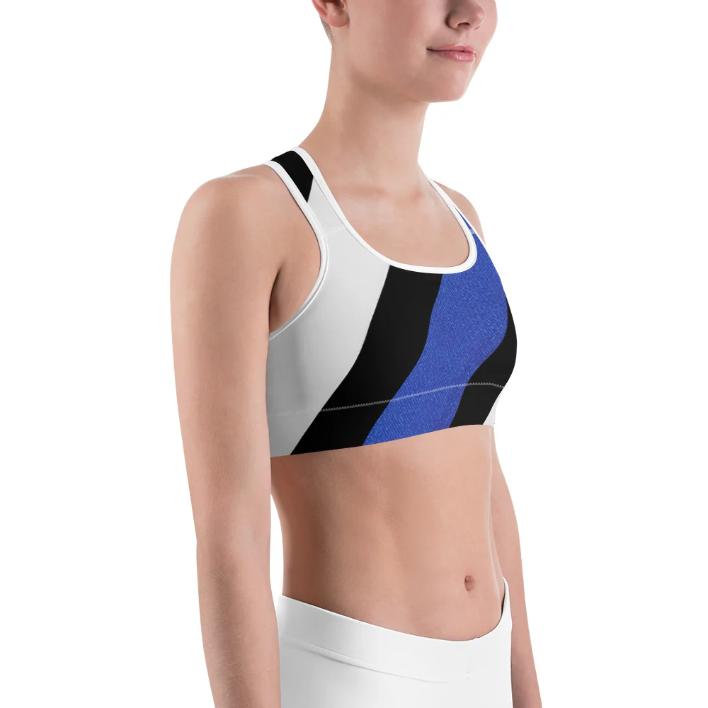 Diagonal Designed Thin Blue Line Sports Bra - Image 4