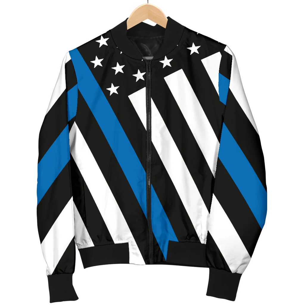 Men's Diagonal Thin Blue Line American Flag Bomber Jacket - Image 5