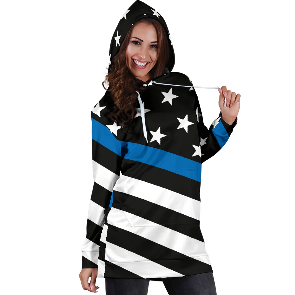 Diagonal Thin Blue Line Flag Hoodie Dress - Image 4