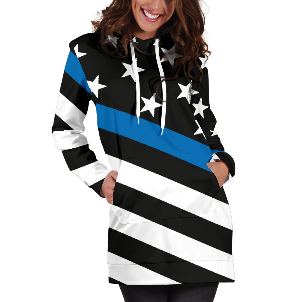 Diagonal Thin Blue Line Flag Hoodie Dress - Image 5