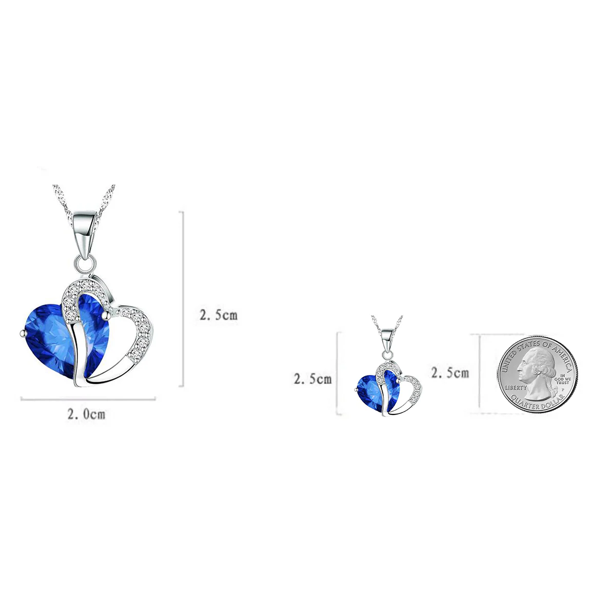 Double Heart Blue Stone Necklace - Image 2