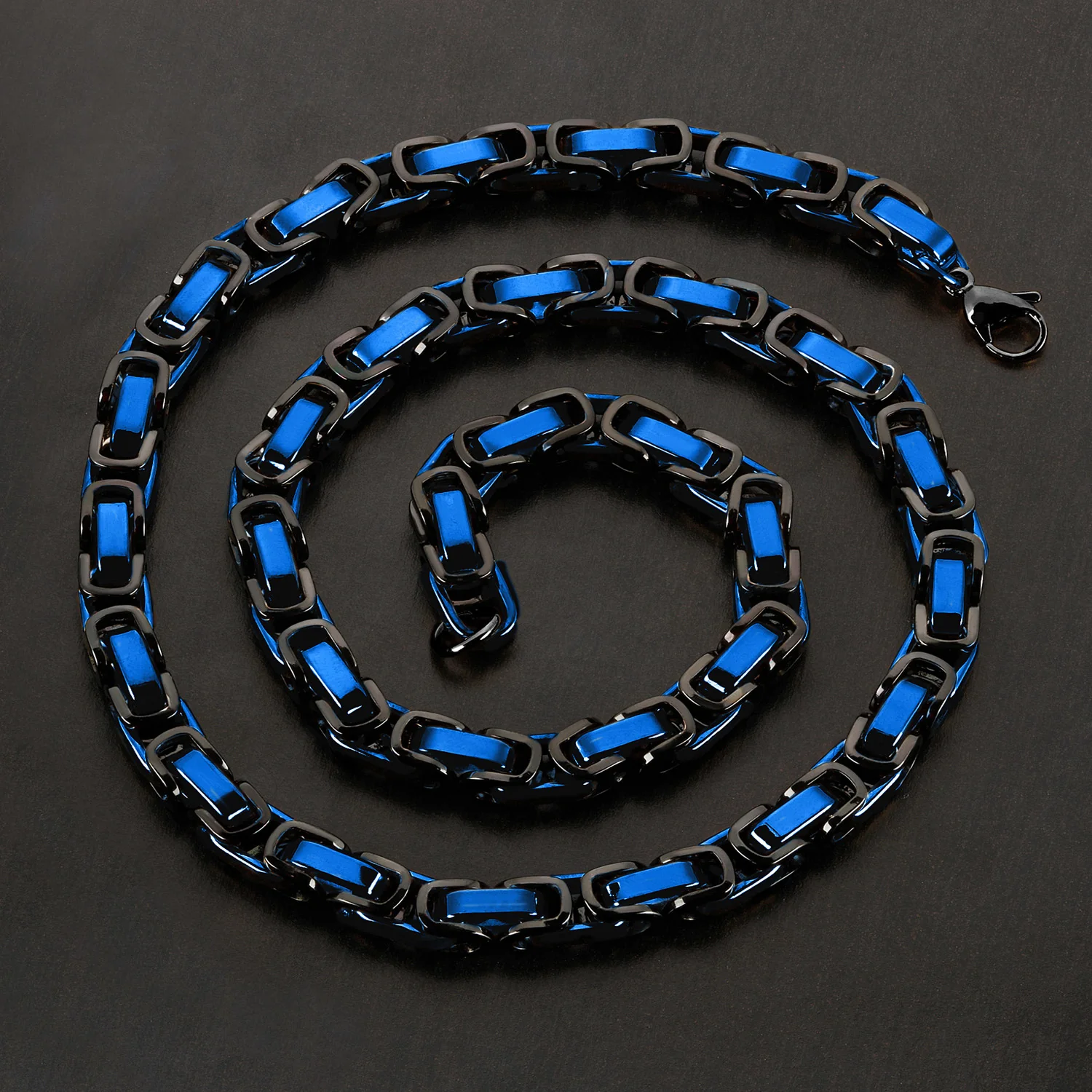 High-End Black and Blue Ion Plated Stainless Steel Necklace Chain