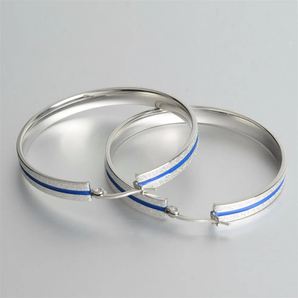 LARGE Thin Blue Line Stainless Steel Hoop Earrings - Image 3