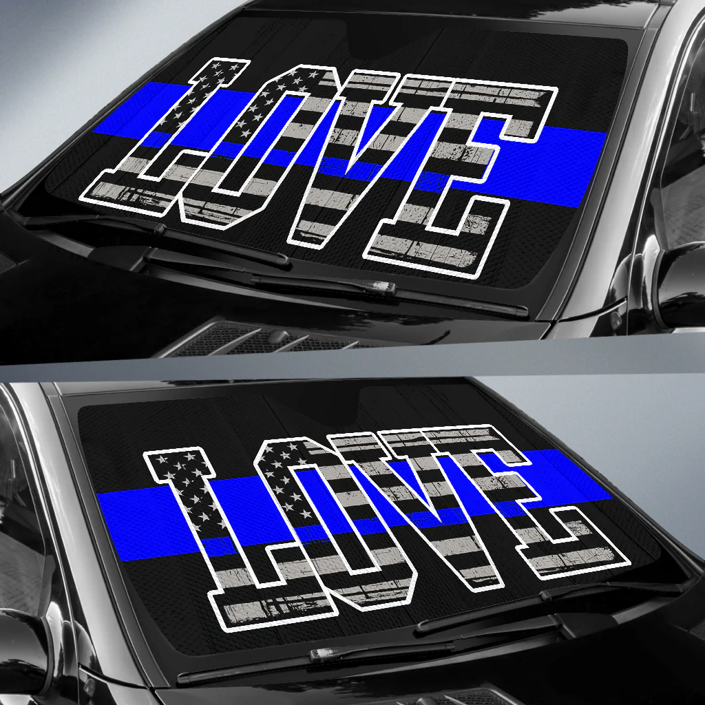 Love Thin Blue Line Flag Vehicle Car Shade - Image 2