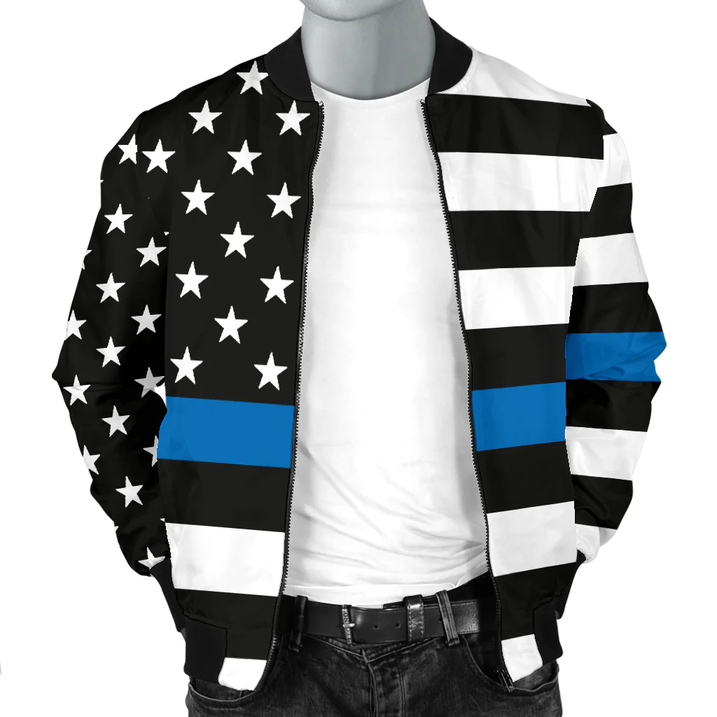 Men's Thin Blue Line American Flag Bomber Jacket - Image 3