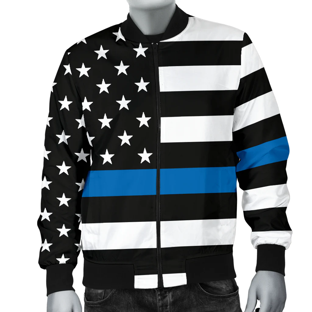 Men's Thin Blue Line American Flag Bomber Jacket - Image 4