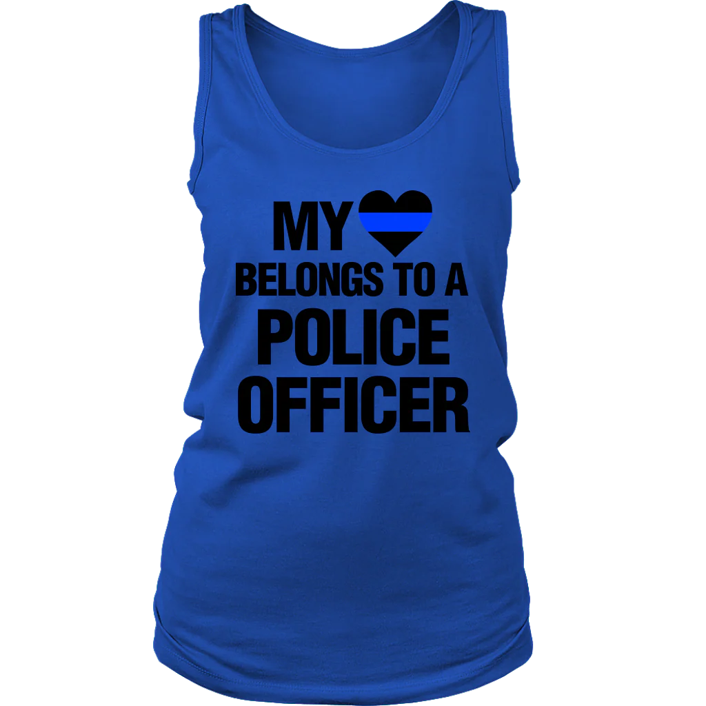 Women's My Heart Belongs To A Police Officer Tank Tops - Image 6