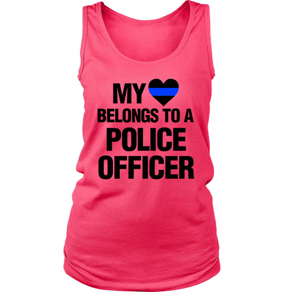 Women's My Heart Belongs To A Police Officer Tank Tops - Image 7
