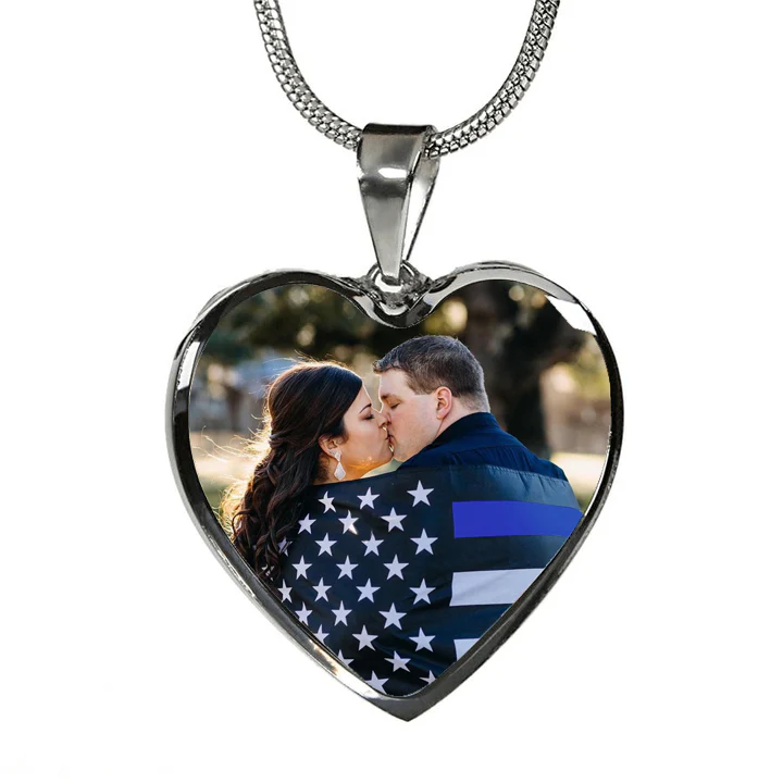 Customized Photo Heart Necklace with Phrase and Badge or Department Number - Image 2
