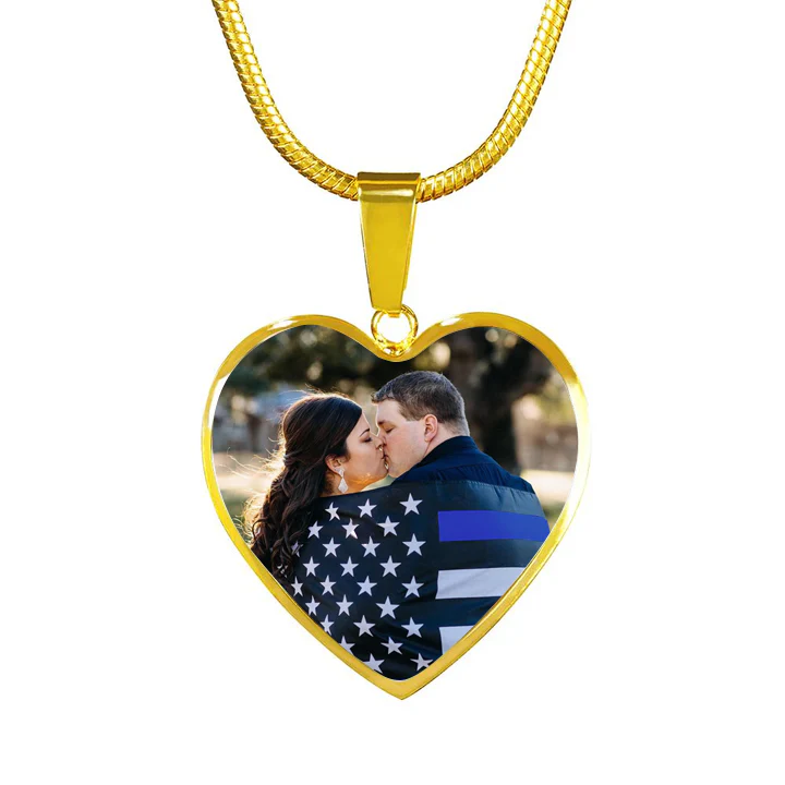Customized Photo Heart Necklace with Phrase and Badge or Department Number - Image 3