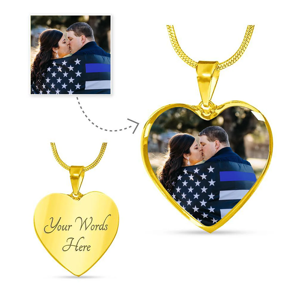 Customized Photo Heart Necklace with Phrase and Badge or Department Number - Image 4