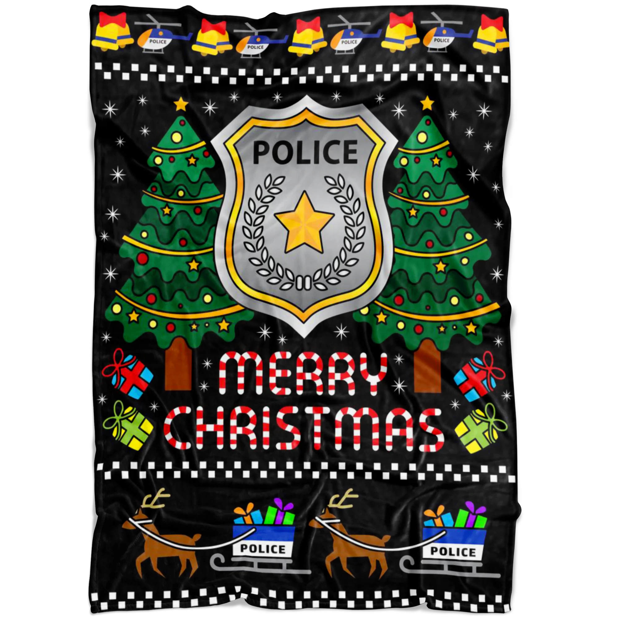 Police Reindeer Merry Christmas Blanket