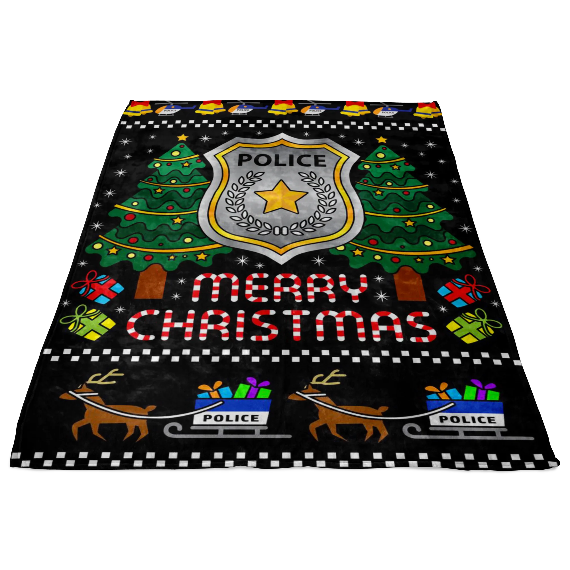 Police Reindeer Merry Christmas Blanket - Image 2
