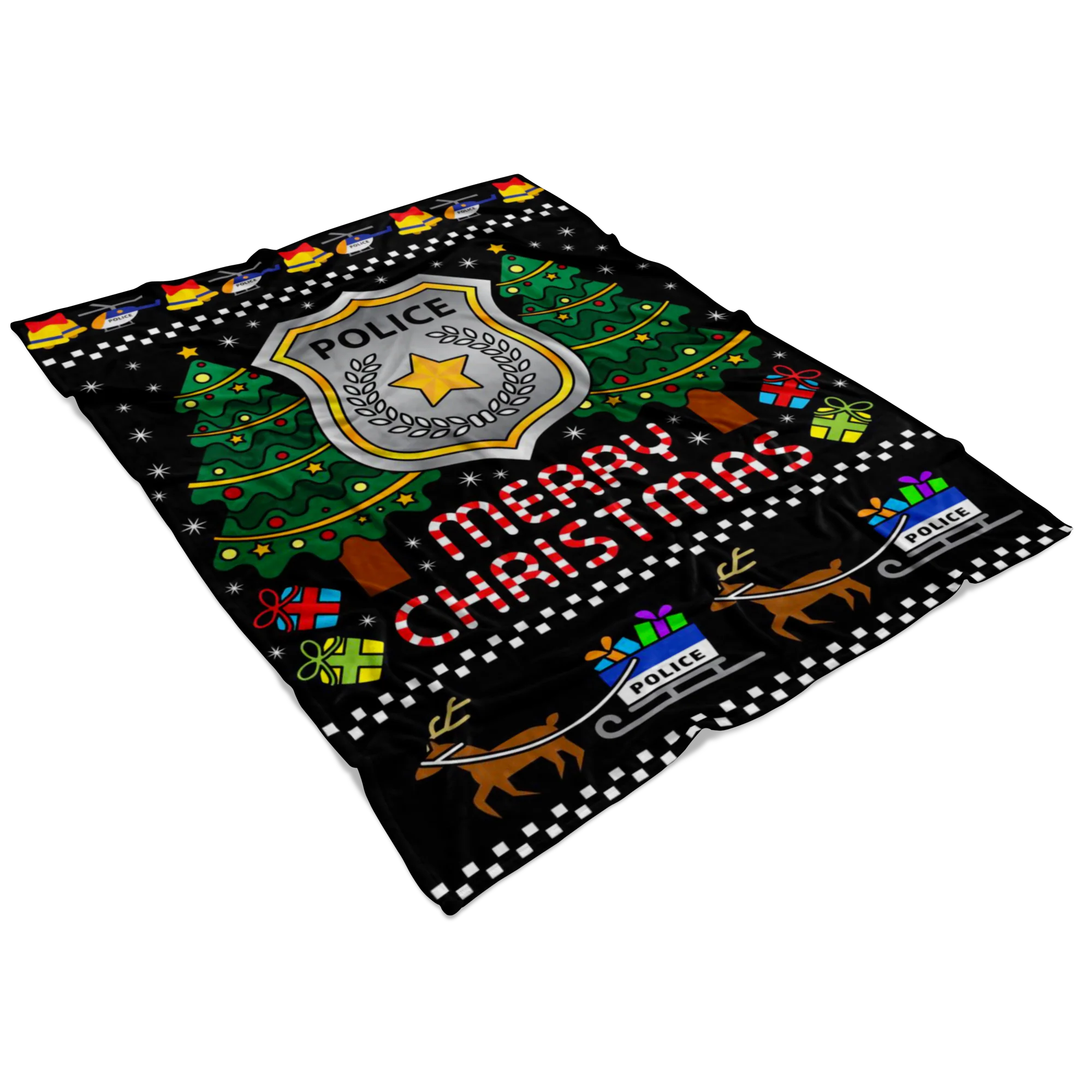 Police Reindeer Merry Christmas Blanket - Image 3