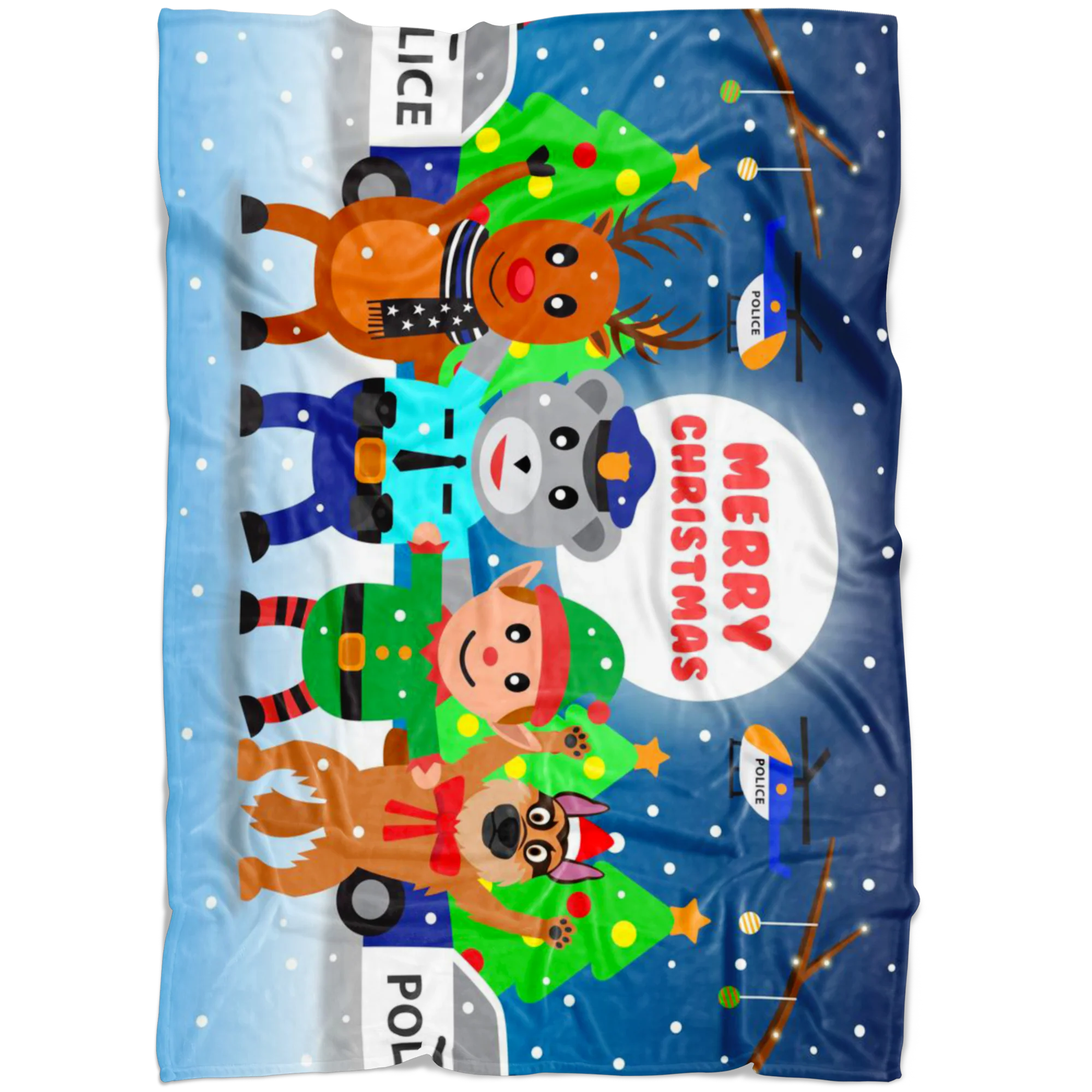 Police Santa Reindeer Christmas Blanket