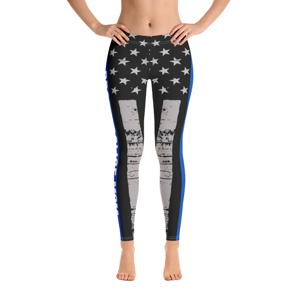 PROUD POLICE MOM THIN BLUE LINE FLAG LEGGINGS - Image 2