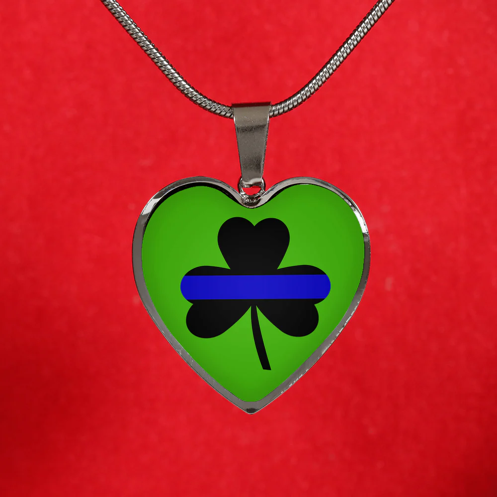 Saint Patrick's Day Shamrock Thin Blue Line Heart Luxury Necklace or Bangle - Image 3