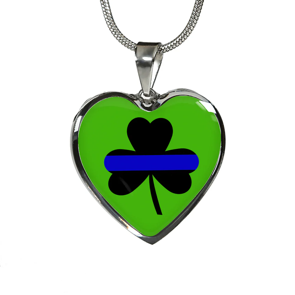 Saint Patrick's Day Shamrock Thin Blue Line Heart Luxury Necklace or Bangle - Image 4
