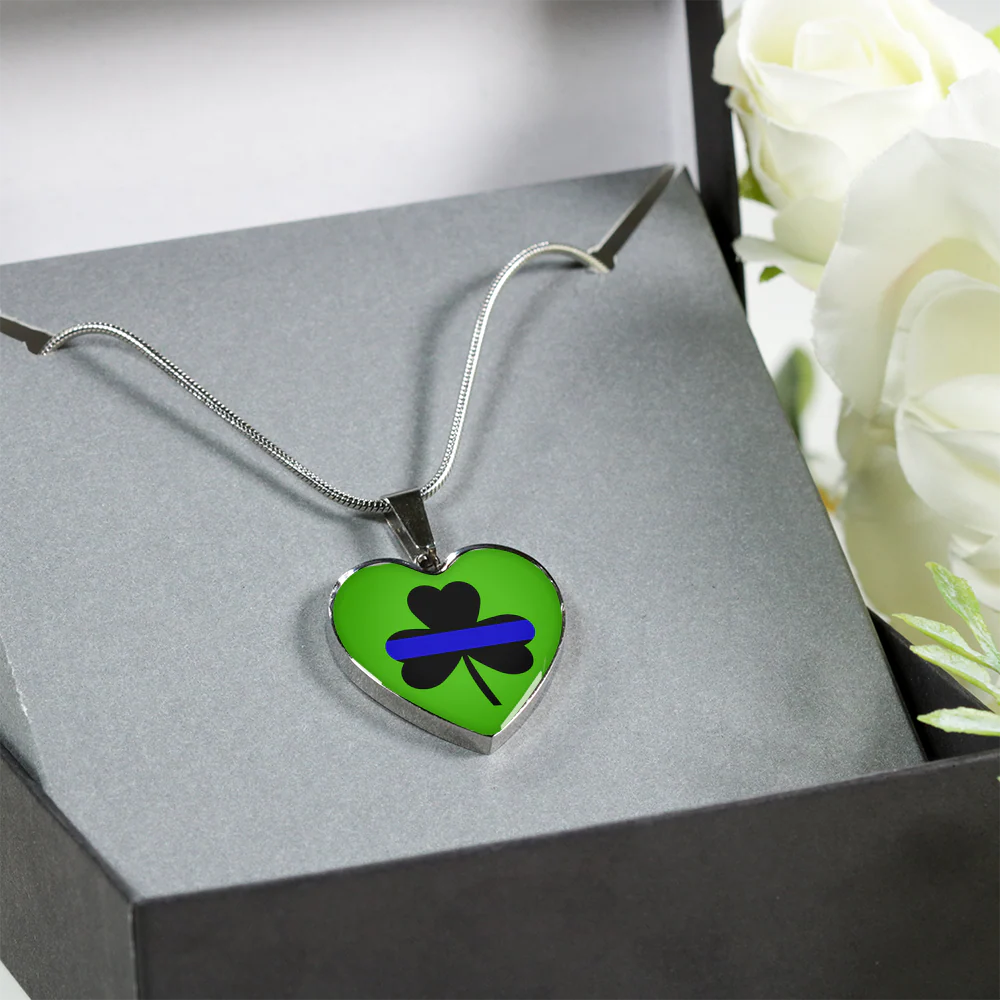 Saint Patrick's Day Shamrock Thin Blue Line Heart Luxury Necklace or Bangle - Image 5